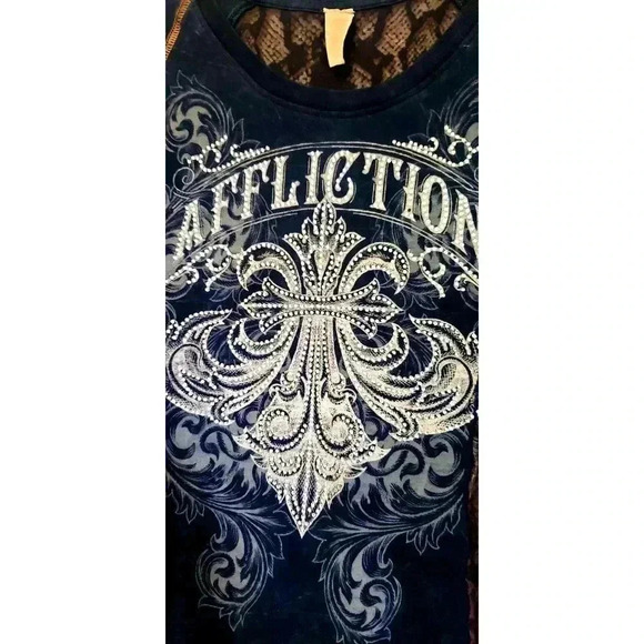 Affliction Tshirt womens size large bling y2k vintage navy blue snakeskin - Picture 2 of 4